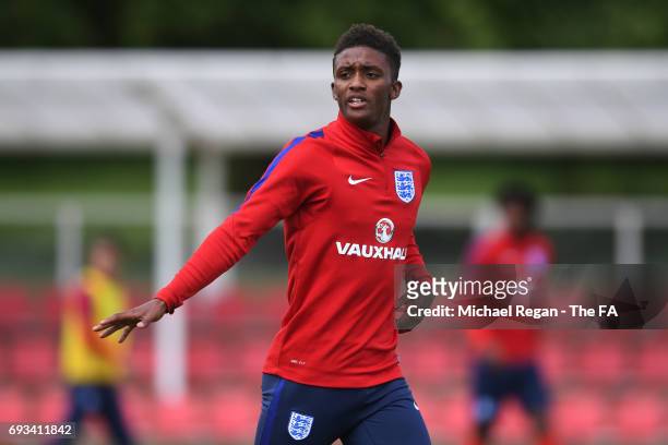 Demarai Gray of England U21 looks on during the England U21 training session at St Georges Park on June 7, 2017 in Burton-upon-Trent, England.