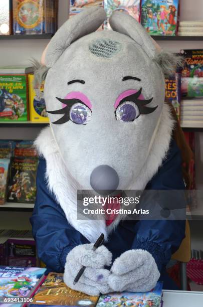 Tea Stilton, the children's story character created by italian writer Elisabetta Dami attends Book Fair 2017 at El Retiro Park on June 3, 2017 in...