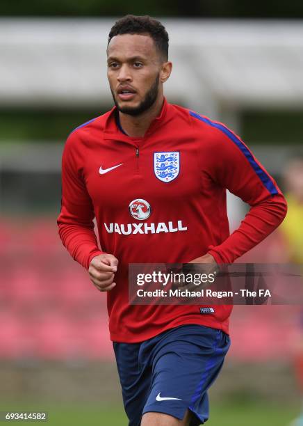 Lewis Baker of England U21 looks on during the England U21 training session at St Georges Park on June 7, 2017 in Burton-upon-Trent, England.