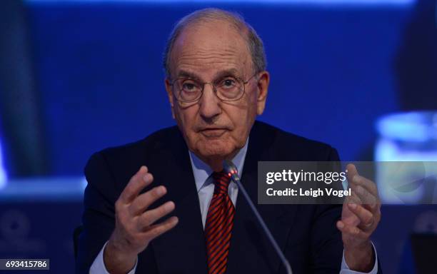 George Mitchell, former Senate Majority Leader, State of Maine; Leadership Council Member, Concordia, speaks during a roundtable session during the...