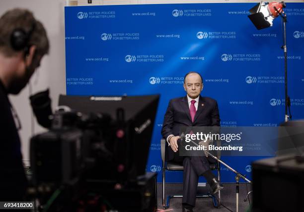 Arun Jaitley, India's finance minister, looks on during a Bloomberg Television interview at the Organisation for Economic Co-operation and...