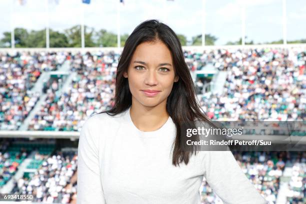 Consultant of 'France Television', Alize Lim poses at France Television french chanel studio during the 2017 French Tennis Open - Day Eleven at...