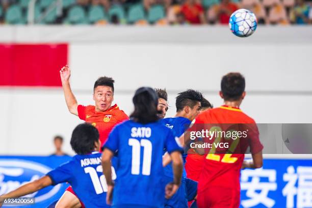 Ren Hang of China National Team heads the ball during the 2017 CFA Team China International Football Match between China National Team and...