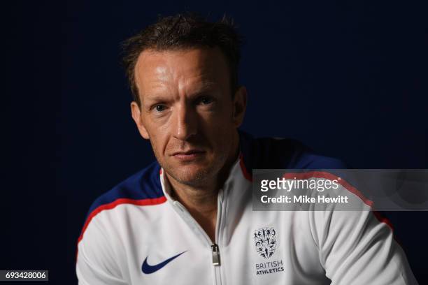 Richard Whitehead poses during the announcement of the british athletics team for the World Para Athletics Championships at Olympic Stadium on June...