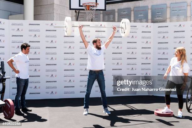 Javier Gomez Noya, Sergio Rodriguez and Lidia Valentin attend 'Persigue Tu Sueno, Supera Los Obstaculos' Bridgestone campaign presentation at COE on...