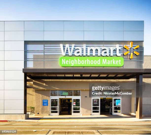 walmart neighborhood market store entrance facade with sign - entrance sign stock pictures, royalty-free photos & images