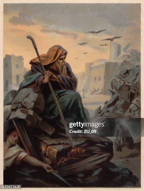 the prophet jeremiah, chromolithograph, published in 1886 - biblical archaeology stock illustrations