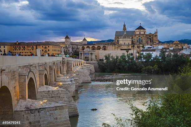 roman bridge over guadalquivir river - cordoba spain stockfoto's en -beelden