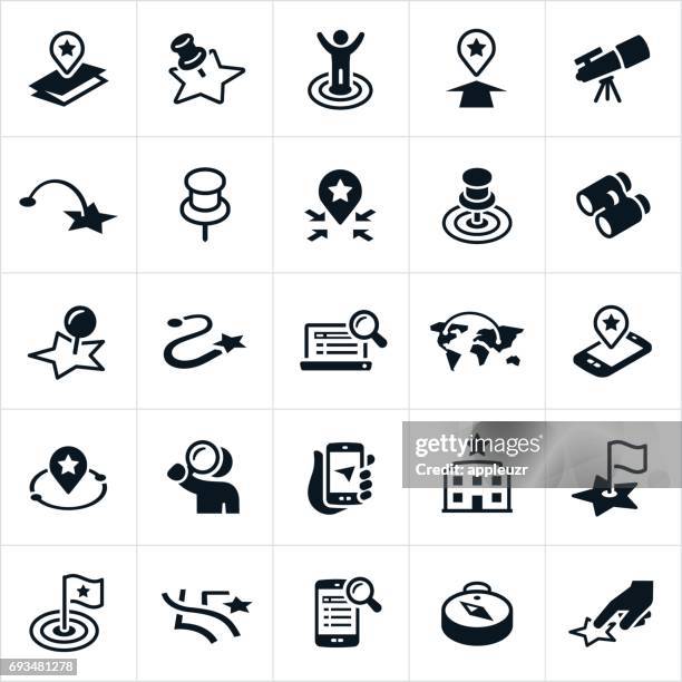 search and locate icons - arrival stock illustrations