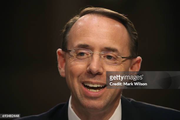 Deputy Attorney General Rod Rosenstein testifies during a Senate Intelligence Committee hearing in the Hart Senate Office Building on Capitol Hill...