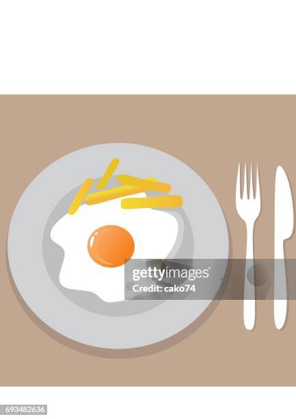 fried egg and potatoes on dish - frying egg stock illustrations