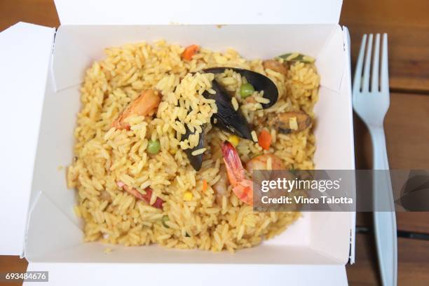 Paella with seafood from La Fiesta restaurant at the downtown Adelaide Market, running weekdays until July 28.