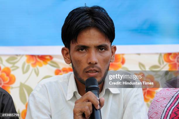 Pehlu Khan's relative speaks during an Iftar get-together at Students Islamic Organisation of India , on June 7, 2017 in New Delhi, India. Pehlu...