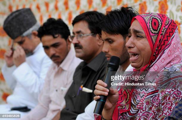 Members of the families of the Mob lynching victims during an Iftar get-together at Students Islamic Organisation of India , on June 7, 2017 in New...