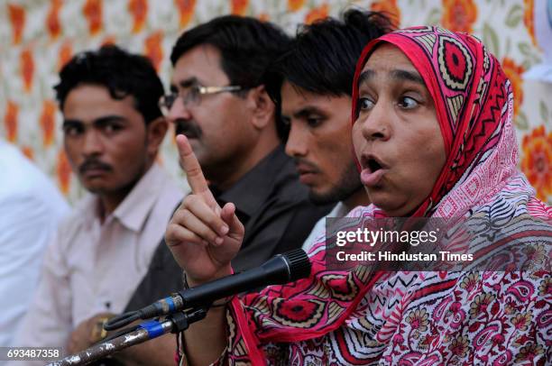 Members of the families of the Mob lynching victims during an Iftar get-together at Students Islamic Organisation of India , on June 7, 2017 in New...