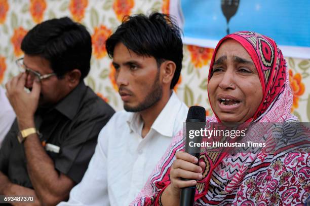 Members of the families of the Mob lynching victims during an Iftar get-together at Students Islamic Organisation of India , on June 7, 2017 in New...