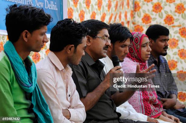 Members of the families of the Mob lynching victims during an Iftar get-together at Students Islamic Organisation of India , on June 7, 2017 in New...