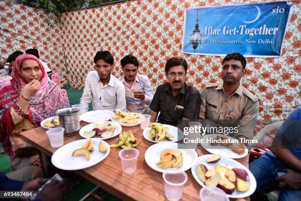 Members of the families of the Mob lynching victims during an Iftar get-together at Students Islamic Organisation of India , on June 7, 2017 in New...