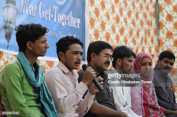 Members of the families of the Mob lynching victims during an Iftar get-together at Students Islamic Organisation of India , on June 7, 2017 in New...