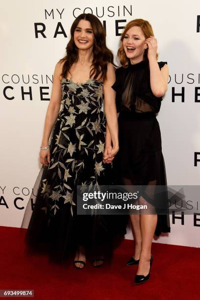 Actresses Rachel Weisz and Holliday Grainger attend the World premiere of "My Cousin Rachel" at Picturehouse Central on June 7, 2017 in London,...