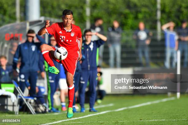 Oliver Batista Meier of Bayern Muenchen plays the ball during the B Juniors German Championship Semi Final between Bayern Muenchen and FC Schalke 04...