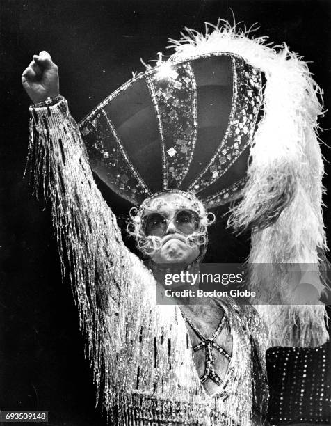 Elton John performs at the Boston Garden in Boston on Nov. 20, 1974.