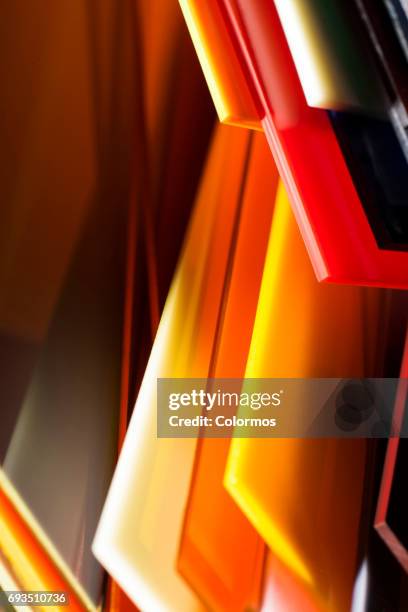abstract work of multi colored acrylic boards - vertical red lines stock pictures, royalty-free photos & images