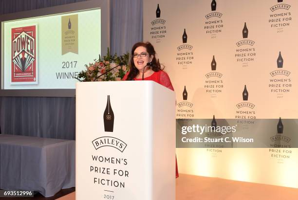 Author Naomi Alderman wins the 2017 Baileys Womens Prize for Fiction for her novel "The Power" at the Royal Festival Hall on June 7, 2017 in...