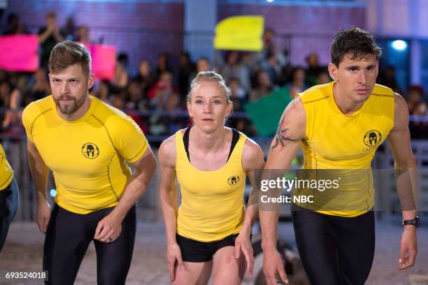 Qualifiers Night 2" Episode 201 -- Pictured: Jason Helsel, Jessa Greenfield, Ben Greenfield of team "Green Machine" --