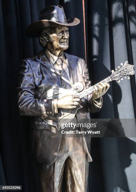 Statue of Little Bill Monroe at the unveiling of statues of Little Jimmy Dickens and Bill Monroe at Ryman Auditorium on June 7, 2017 in Nashville,...