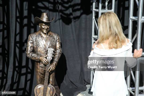 Wife of Little Jimmy Dickens Mona Dickens attends the unveiling of statues of Little Jimmy Dickens and Bill Monroe at Ryman Auditorium on June 7,...