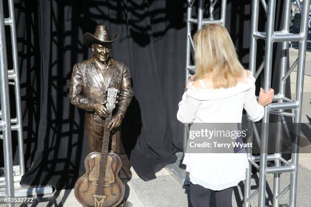 Wife of Little Jimmy Dickens Mona Dickens attends the unveiling of statues of Little Jimmy Dickens and Bill Monroe at Ryman Auditorium on June 7,...