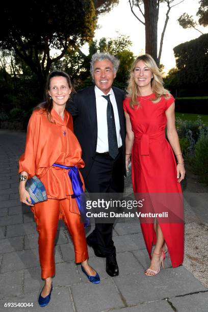 Diamara Parodi, Massimo Giletti and Mia Ceran attend McKim Medal Gala at Villa Aurelia on June 7, 2017 in Rome, Italy.