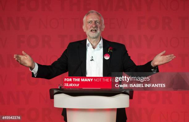 Britain's opposition Labour Party leader Jeremy Corbyn delivers his final campaign speech at an election rally at Union Chapel in Islington, north...