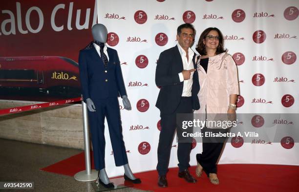 Simone Montedoro and Catena Fiorello attend the unveiling of new Italo Treno uniform cocktail at Stazione Terimini on June 7, 2017 in Rome, Italy.