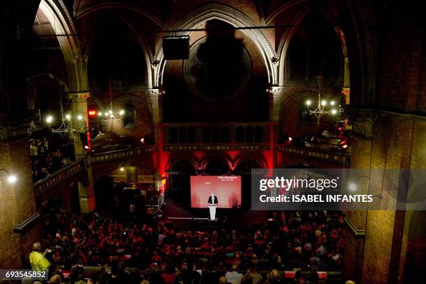 Britain's opposition Labour Party leader Jeremy Corbyn delivers his final campaign speech at an election rally at Union Chapel in Islington, north...