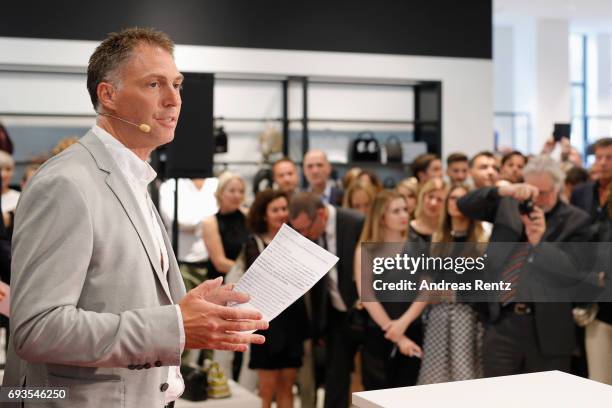 Wayne Drummond, President Saks OFF 5TH Europe, speaks during the pre-opening party 'Saks OFF 5TH' at Carsch Haus on June 7, 2017 in Duesseldorf,...