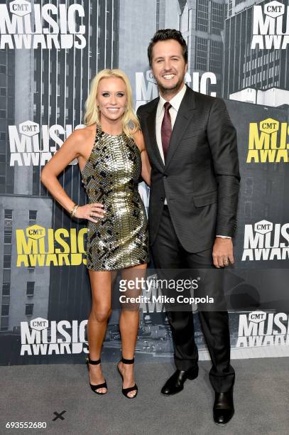Caroline Boyer and singer-songwriter Luke Bryan attend the 2017 CMT Music Awards at the Music City Center on June 7, 2017 in Nashville, Tennessee.