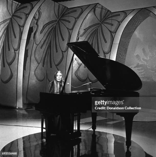 Joni Mitchell performs on the TV show, 'This Is Tom Jones', recorded at Elstree Studios in Borehamwood, Hertfordshire and aired on January 29, 1970.