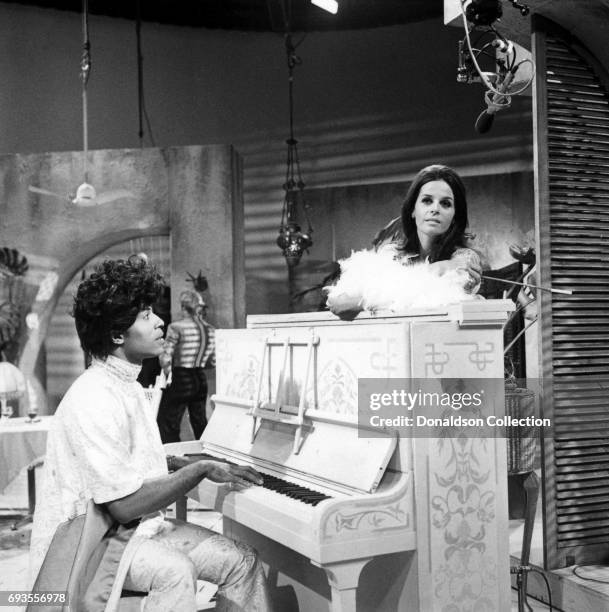 Little Richard and Claudine Longet performs on "This Is Tom Jones" TV show in circa 1970 in Los Angeles, California .