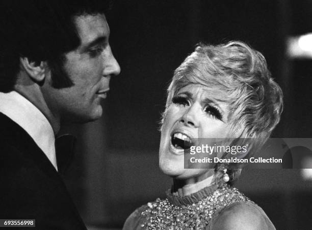 Connie Stevens and Tom Jones perform on "This Is Tom Jones" TV show in circa 1970 in Los Angeles, California .