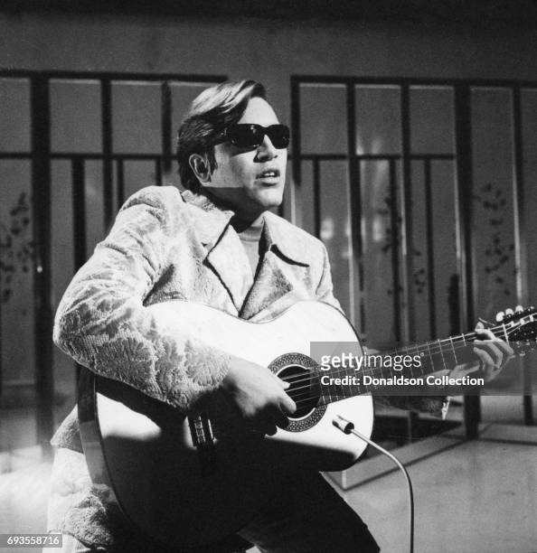 Jose Feliciano performs on "This Is Tom Jones" TV show in circa 1970 in Los Angeles, California .