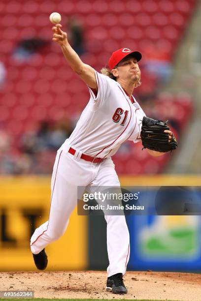 Bronson Arroyo of the Cincinnati Reds pitches in the first inning against the St. Louis Cardinals at Great American Ball Park on June 7, 2017 in...