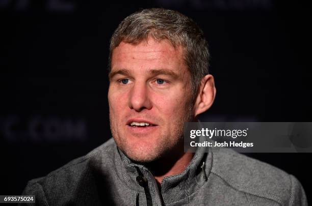 Daniel Kelly of Australia interacts with media during the UFC Fight Night Ultimate Media Day at the Langham Hotel on June 8, 2017 in Auckland, New...