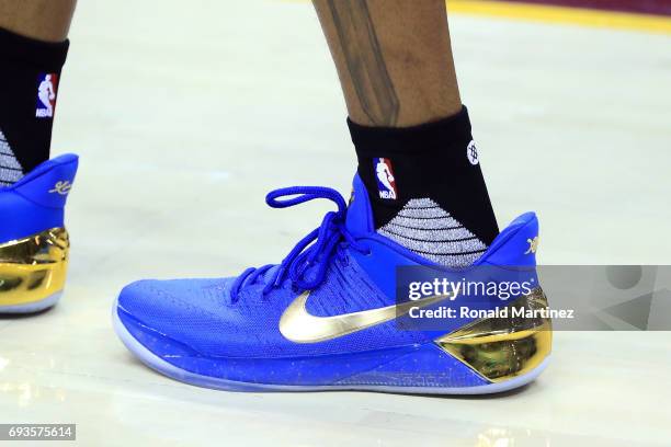 Detail view of the Nike Kobe A.D. Sneakers worn by Andre Iguodala of the Golden State Warriors during warm ups before Game 3 of the 2017 NBA Finals...