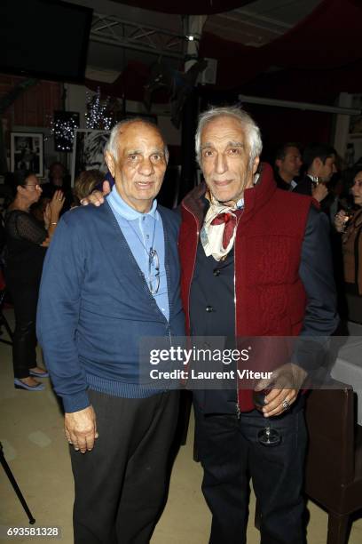 Joseph Bouglione and Gerard Darmon attend Photographer Olivier Palade Exhibition at La Chope des Puces on June 7, 2017 in Saint-Ouen, France.