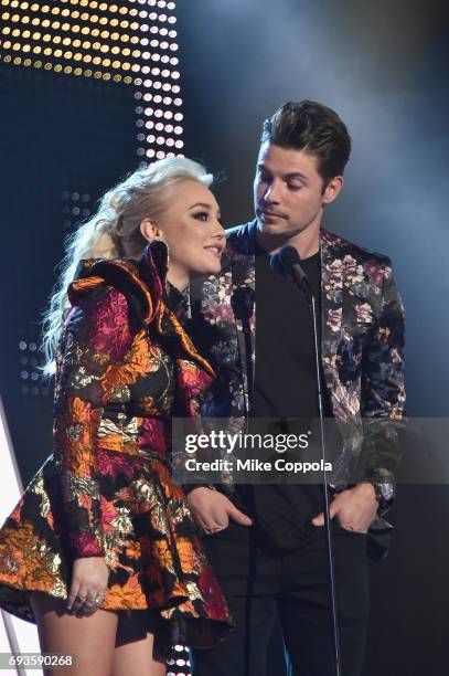 RaeLynn and Josh Henderson speak onstage during the 2017 CMT Music Awards at the Music City Center on June 6, 2017 in Nashville, Tennessee.