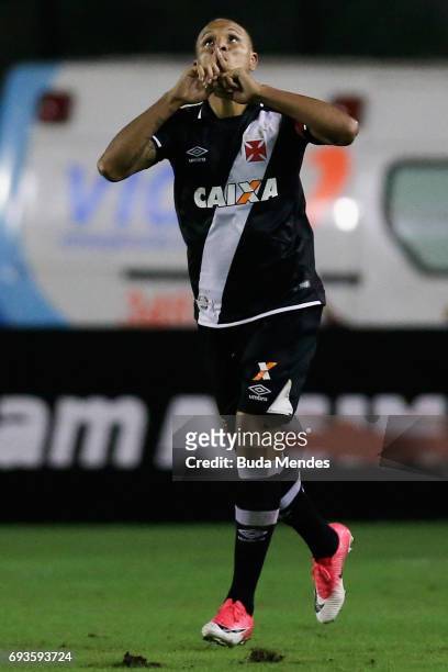 Luis Fabiano of Vasco da Gama celebrates a scored goal during a match between Vasco and Corinthians as part of Brasileirao Series A 2017 at Sao...