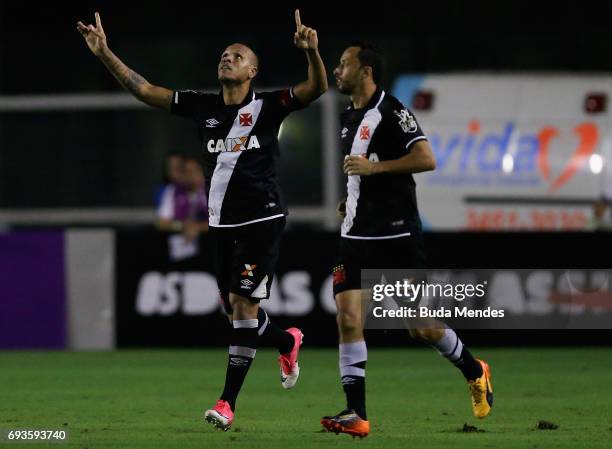 Luis Fabiano and Nene of Vasco da Gama celebrate a scored goal during a match between Vasco and Corinthians as part of Brasileirao Series A 2017 at...