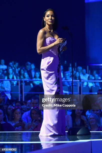 Actress Jada Pinkett Smith presents an award onstage during the 2017 CMT Music Awards at the Music City Center on June 6, 2017 in Nashville,...